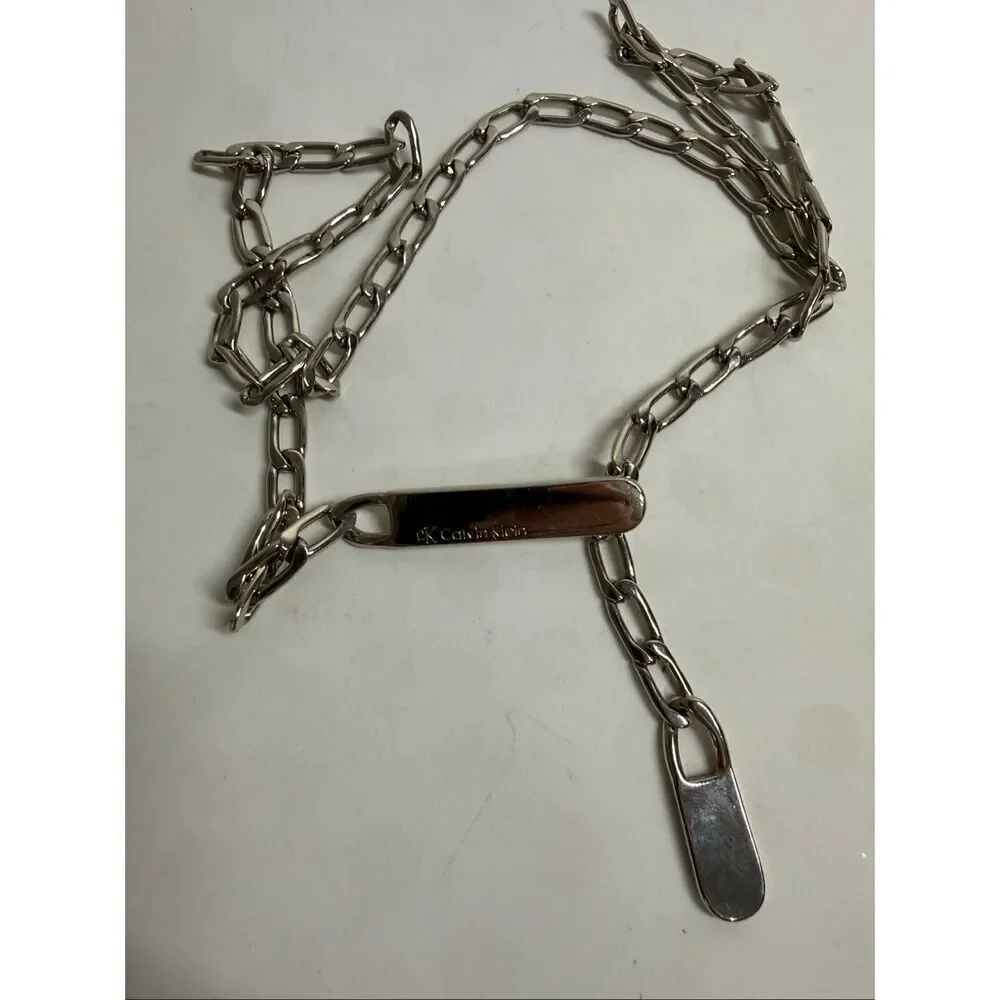 Vintage Calvin Klein Silver Tone Geometric Chain Belt One size Logo 33” *Notes